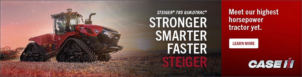 Case IH Steifer 785 Quadtrac ad, showcasing it their highest horse power tractor yet